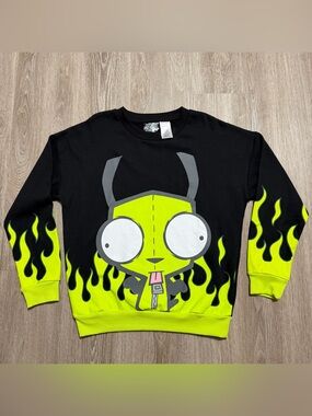 Nickelodeon Invader Zim GIR Women’s Sweatshirt Size S Black Neon Green